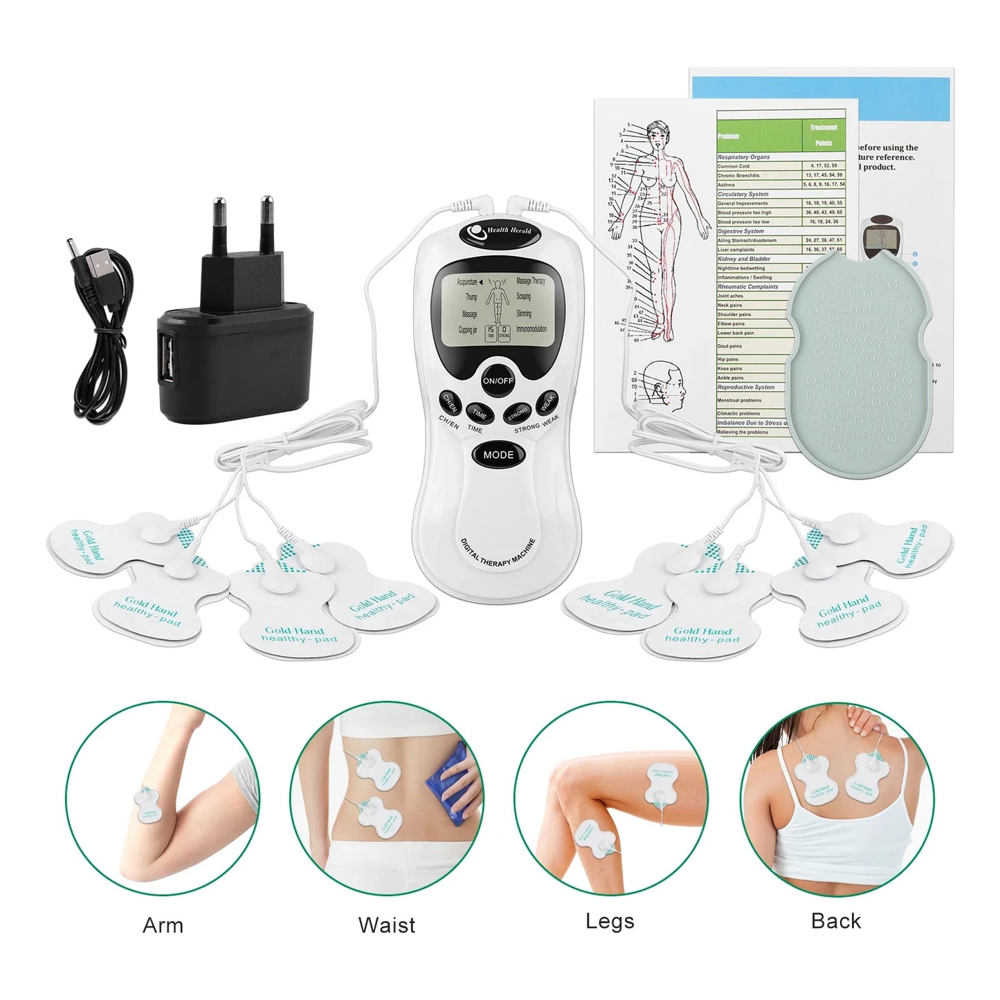 Electric Tens Unit Machine EMS Acupuncture Body Massager Full Body Muscle Stimulator Pulse Digital Therapy Machine Health Care